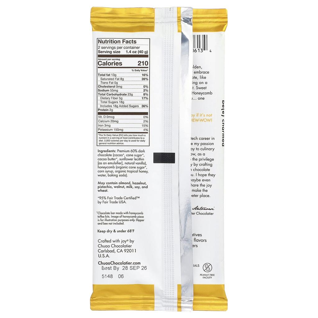 Chuao Chocolatier, Dark Chocolate Bar, Honeycomb, 80g (2.82oz)