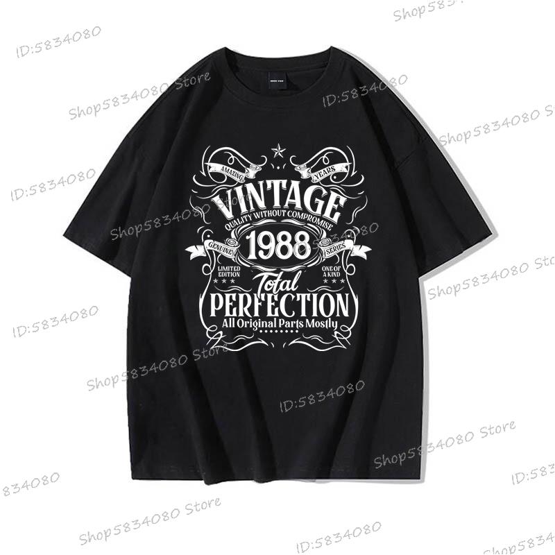 Vintage 1982 Total Perfection Print T Shirt Summer Unisexs Womens Tops Birthday Gift Tops Made In 1980 To 1989 Streetwear Clothes