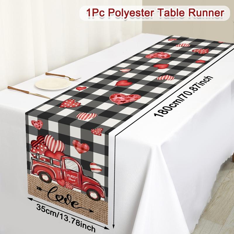Valentine's Day Table Flag Polyester Sweet Heart Table Runner for Wedding Rose Home Kitchen Dining Table Decorations