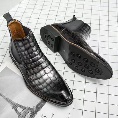 Botas Chelsea con estampado de cocodrilo para hombre, botas cortas transpirables, botas Martin puntiagudas de moda, zapatos de cuero de caña alta de tendencia de peluquero