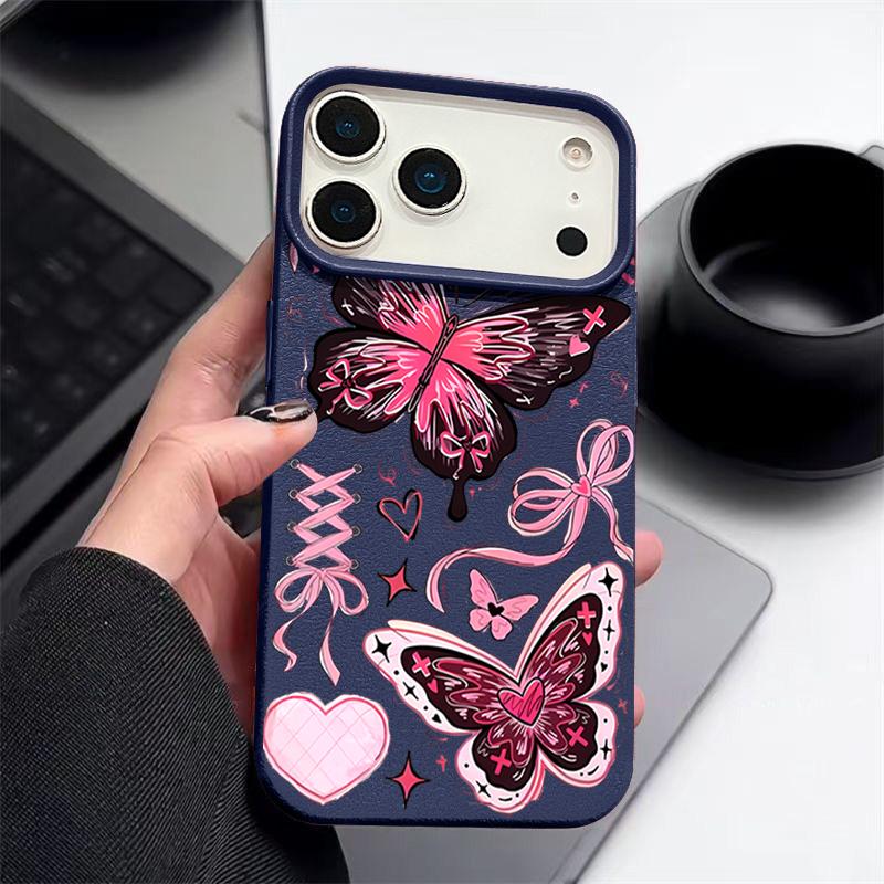 Lucky Bowknots Butterfly Pattern Case For iPhone 17 Pro Max Funda iPhone 16 Pro Max 15 14 13 12 11 Air 16E Leather Texture Silicone Cover