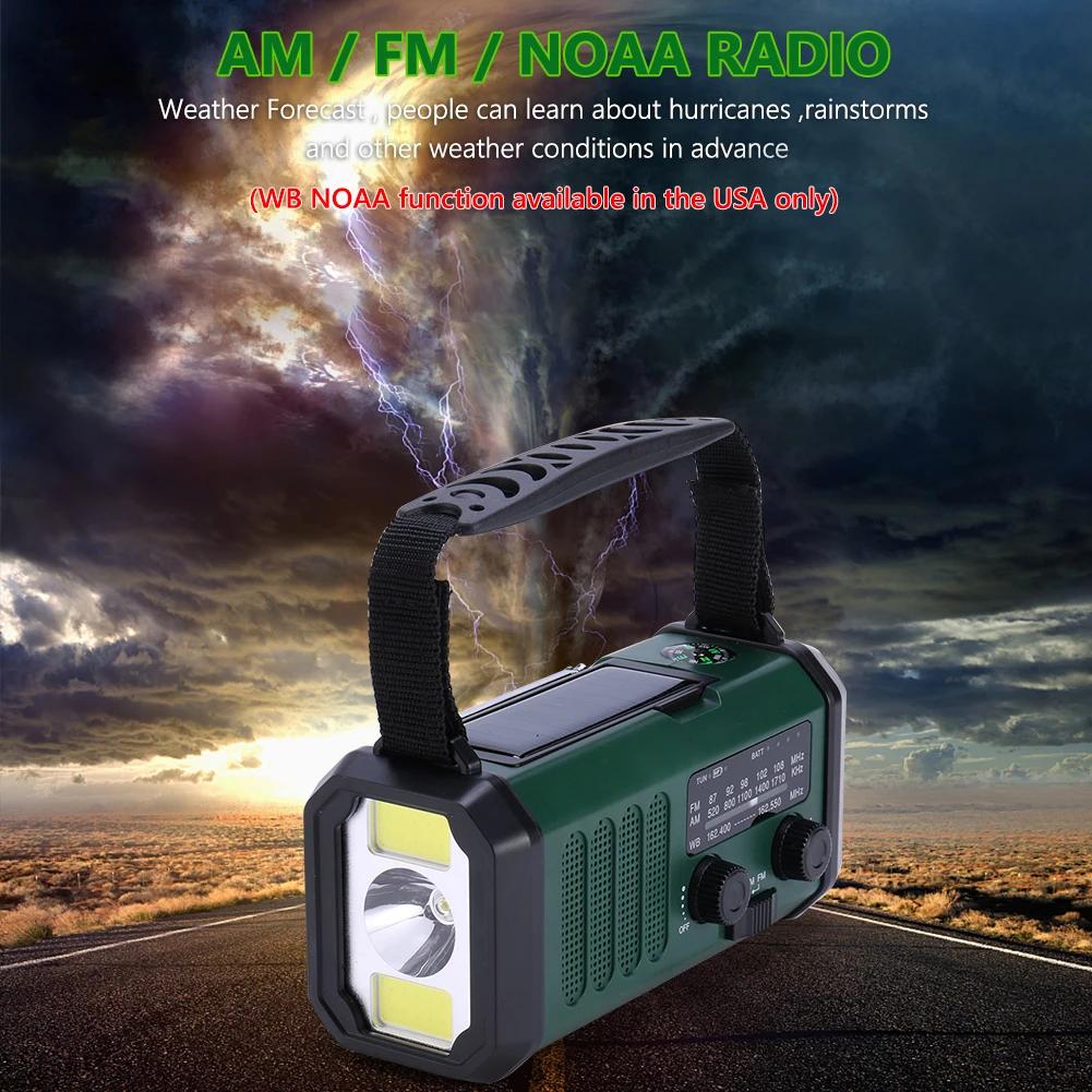 LED Emergency Radio AM/FM/WB 10000mAh Emergency Power Bank Flashlight Reading Lamp Solar Radio Charger Type-C Charging SOS Alarm