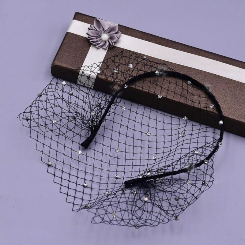 Set of 2 Crystal Face Net Headband Elegant Rhinestones Hair Hoop Ornament Wedding Fascinator Stylish Jewelry for Parties