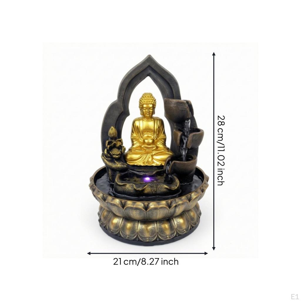 Water Feature with Buddha Figure Black and Tabletop Textured for Meditation