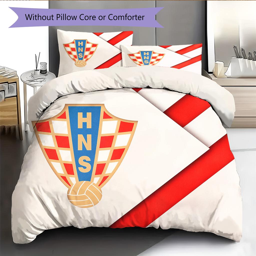 Croatian Football Federation Pattern Bedding Quilt Set Home Decoration Gift (1 * Duvet Cover + 2 * Pillowcase Without Core)