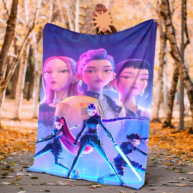 Kpop Hunter Flannel Blanket Soft Warm All-Season Throw, Design for Camping, Car Travel, Hiking Sofa, Bed, Office Perfect Gift for Parties