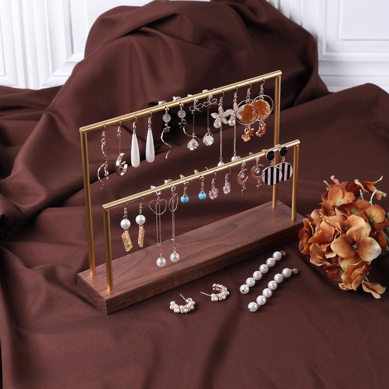 Multiple Jewelry Display Rack Solid Wood Eardrop Storage Stand Earrings Trinket Showcase Hanger Desktop Jewellery Displays Shelf