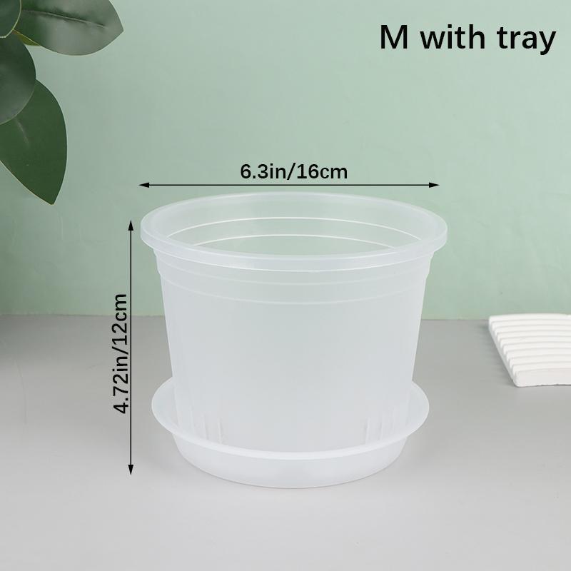 1Pc Transparent Round Orchid Pot With/Without Tray Root Control Plastic Orchid Pots With Holes Breathable Plant Growth Container
