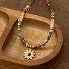 GEMCHIC Women's Bohemian Sunflower Pendant Beaded Necklace Natural Stone Titanium Steel Collarbone Chain
