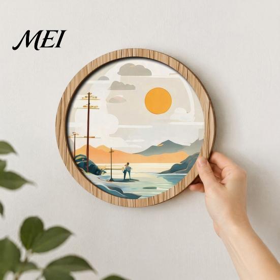 Nature Art Prints for Home Wall Nordic Wooden Sign, Round Botanical Landscape Hanging Decor Living Unique Housewarming Gifts Friends Room Bedroom,