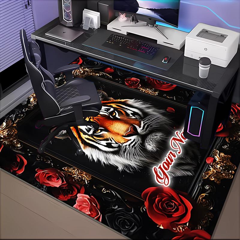 1PC Custom Name Royal Tiger Majesty Theme Floor Mat Ideal for Living Room, Game Rooms, Office, Bedroom,Floor Mat Playful Design