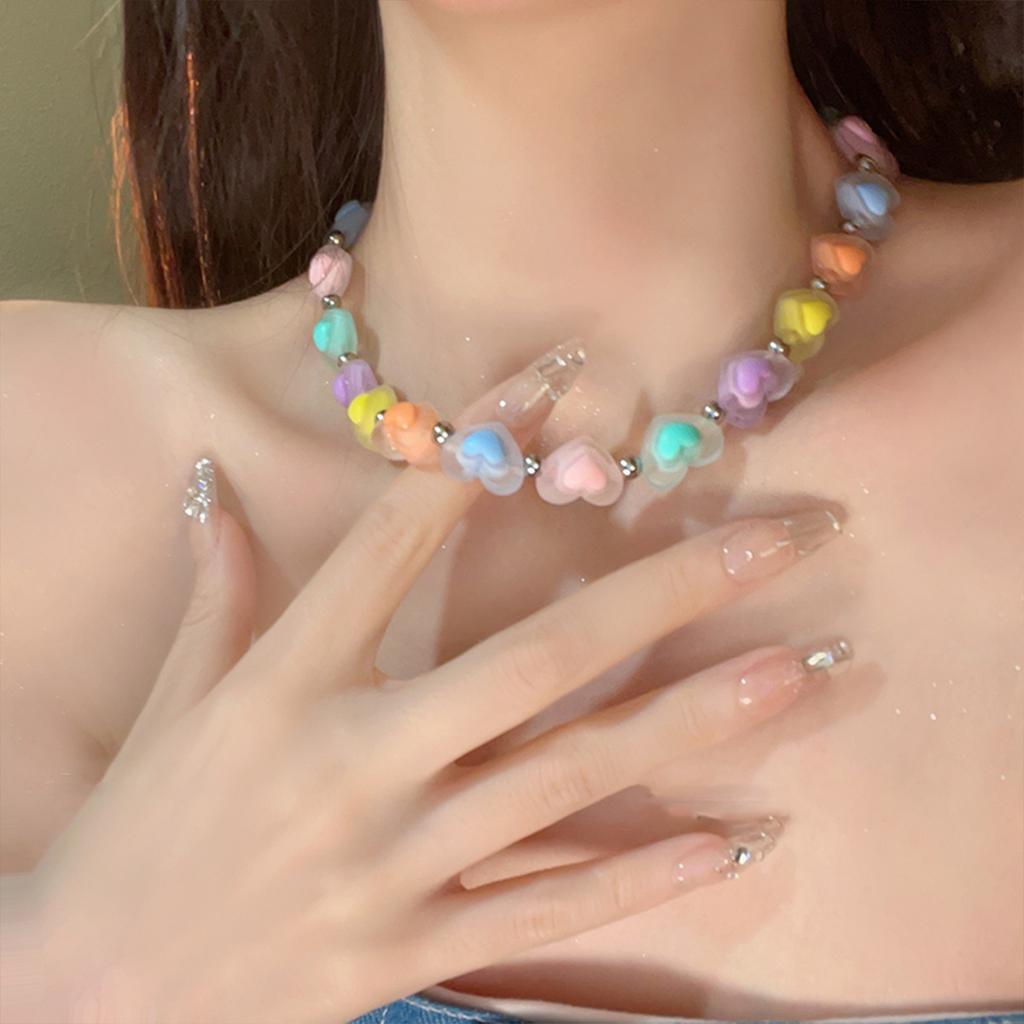 Dopamine Girl ~ Colorful Heart Necklace for Women, 2024 New Candy Color, Cute Niche Design, Sweet and Trendy