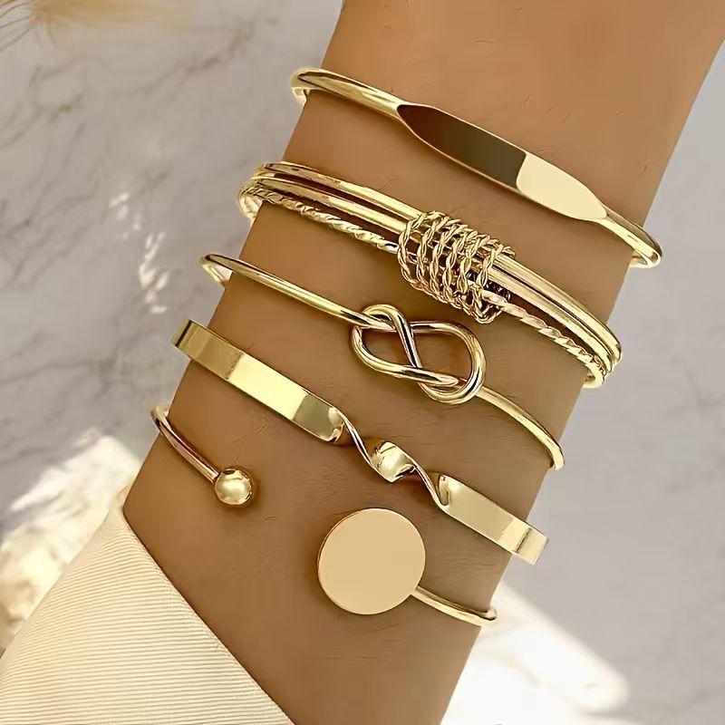 European and American jewelry personalized simple chain bracelet retro smooth geometric opening bracelet bracelet set