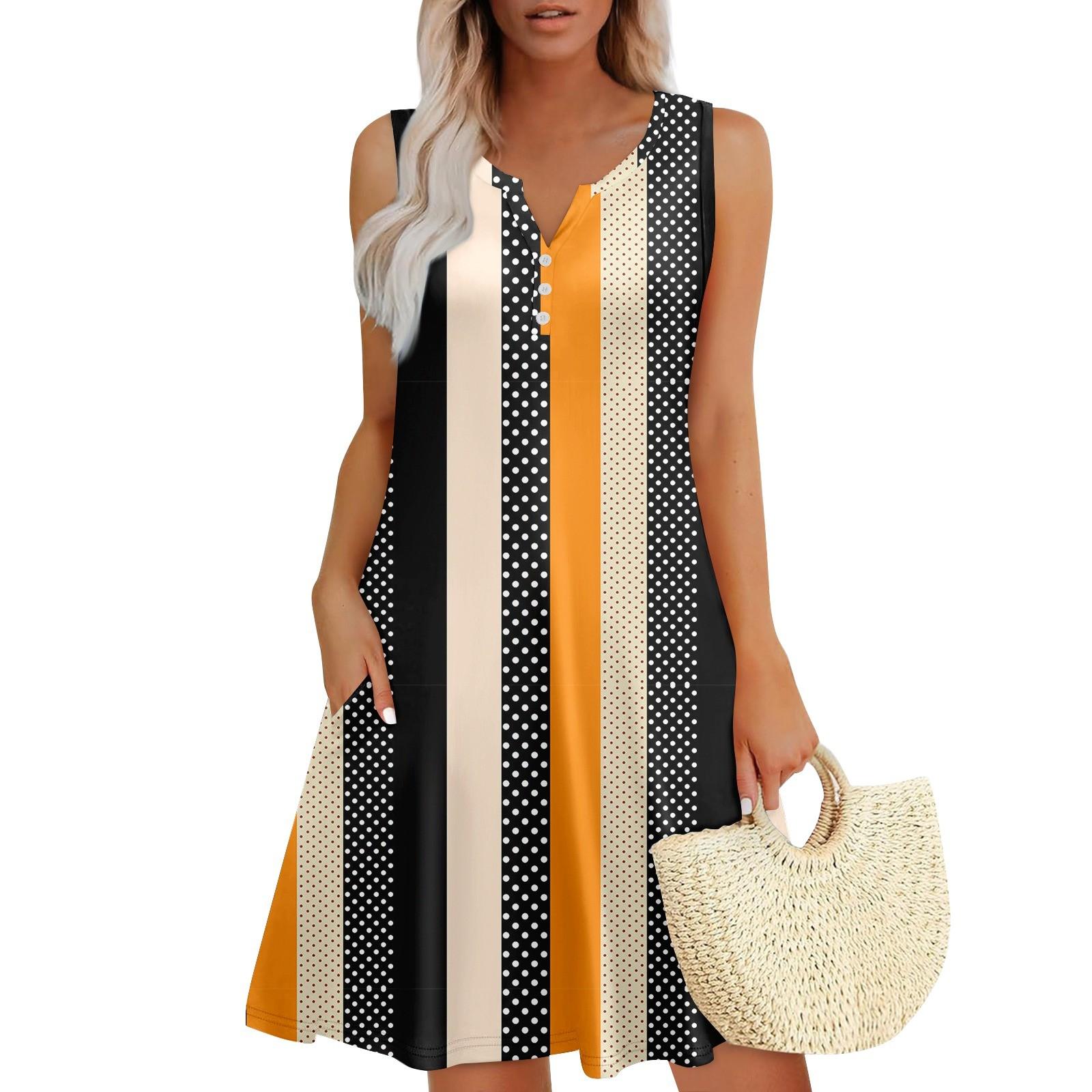 

Женские летние платья Свободные сарафаны без рукавов с V-образным вырезом Платье с карманами M чёрный