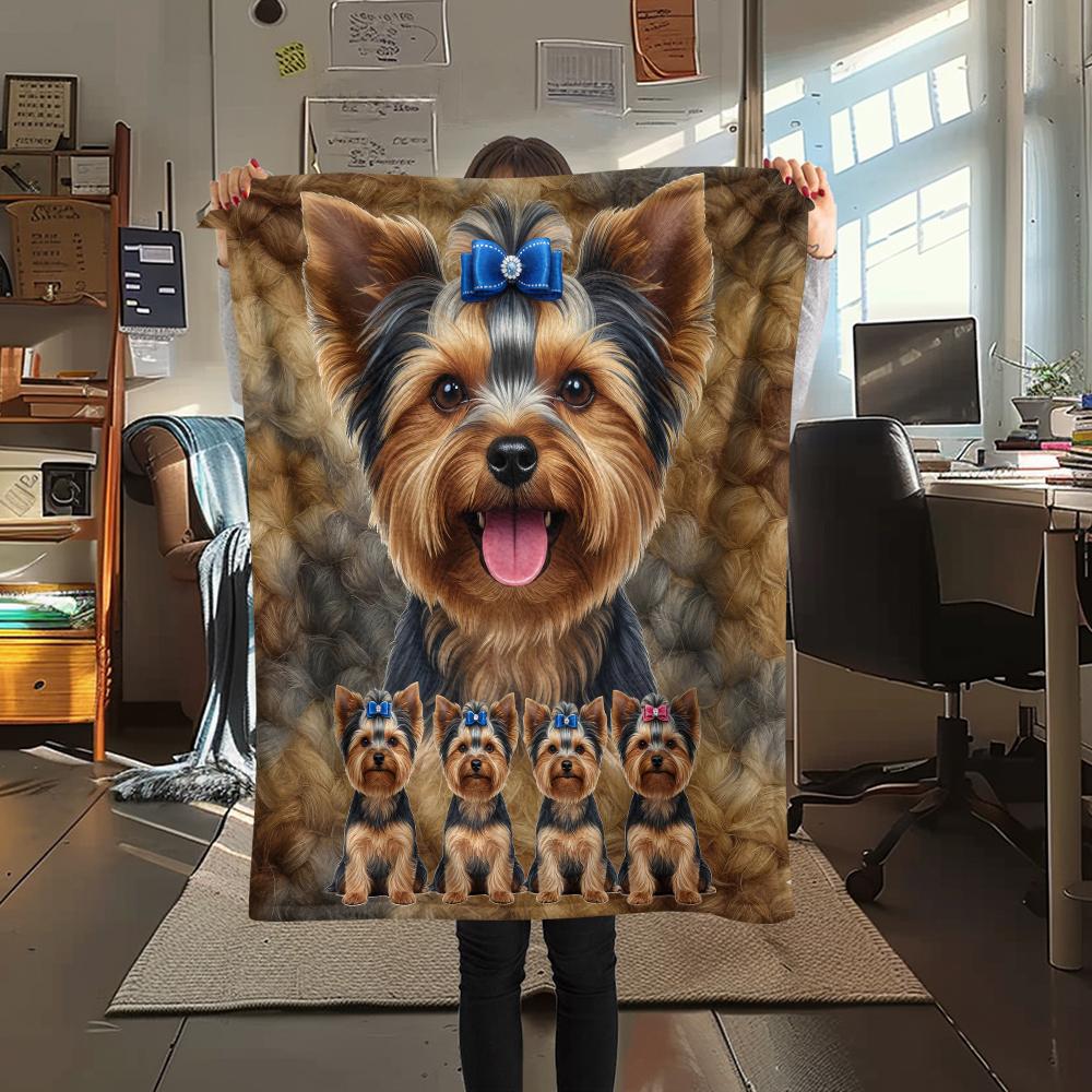 1Pc Yorkshire Terrier Schnauzer Print Flannel Blanket, High quality Comfortable for All Seasons, Home Decor, Warmth and Comfort, Perfect for Gifts