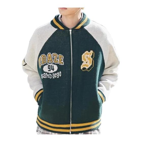 [Wego] Unisex Jacquard Knit Stadium Jacket Outerwear Clothes Street Casual Autumn Clothes Winter Clothes Gift Present Spring Autumn Winter Men s