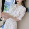 Goddess Style Slimming Ruffled Floral Tea-length Dress
