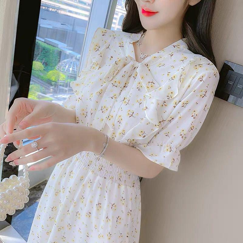 Goddess Style Slimming Ruffled Floral Tea-length Dress