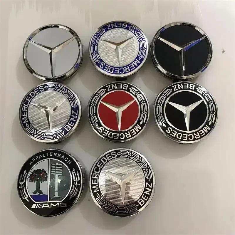 BVZ1 Car Sticker 4PCS/Set 75mm Universal Mercedes-Benz 75mm Black and Silver AMG Hubcap Center Cap Upgrade Wheel Hub Cover