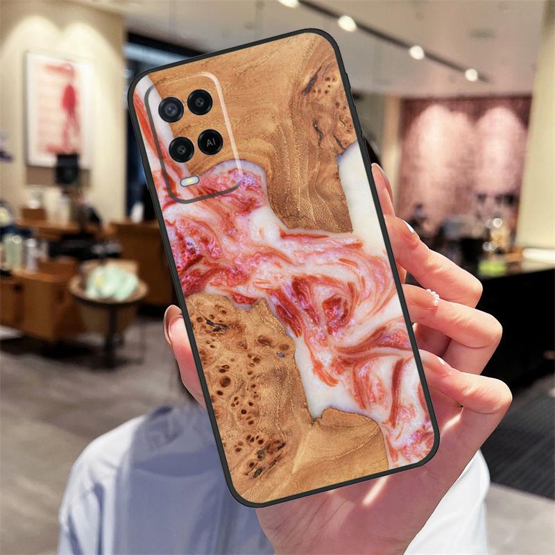 Resin Wood Case For Oppo A40 A60 A80 A18 A38 A58 A78 A98 A16 A76 A96 A15 A17 A77 A74 A94 A54 A57S Cover