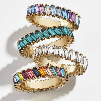 Frauen voller Rechteck Faux Kristall eingelegten Fingerring Hochzeit Party Schmuck Geschenk