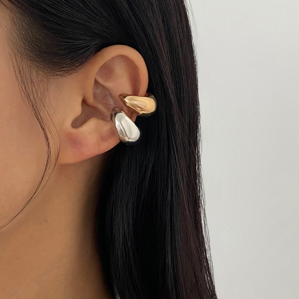 Design Sense Metal Smooth Water Drop Doudou Ear Clips, Personalized Geometric Element Ring Folded Stud Earrings