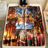 Weihnachtsdeko Am Kamin Fenster Muster Decke Flanell Material Weich Warm für Alle Jahreszeiten,Für Zuhause Camping Picknicks Wohnmobil