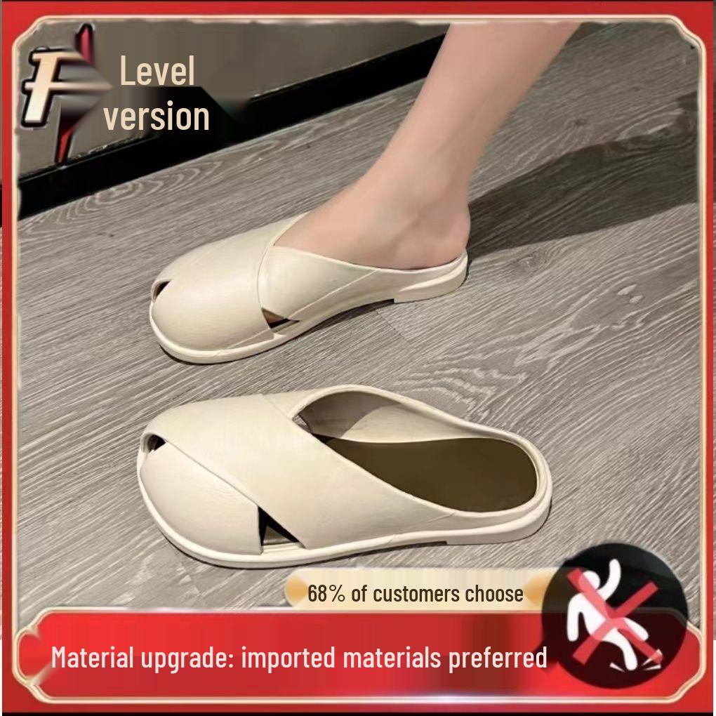 

Женские летне-осенние полушлепанцы на низком каблуке с нескользящей подошвой 2025: Универсальные пляжные сандалии 38-39 (Order one size up) грязно-белый