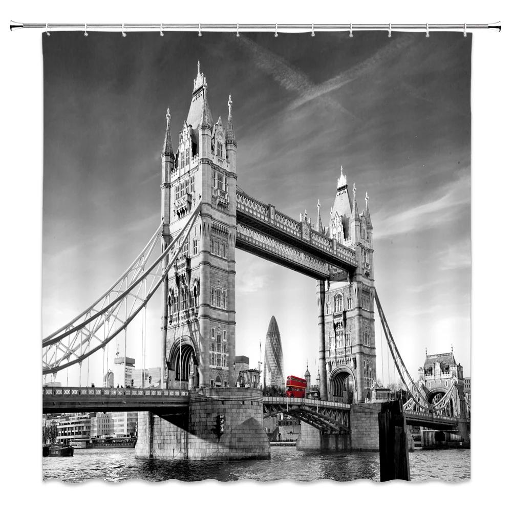 

Retro London Tower Bridge Big Ben Shower Curtain With Hooks - Waterproof Polyester Fabric For Decoration Bathroom Curtain W60H190(CM)-1 Pcs