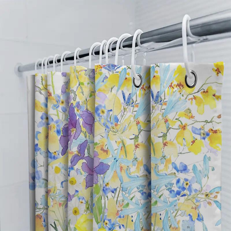 Floral Shower Curtain Botanical Flower Pattern Waterproof Bathroom Decor Vintage Farmhouse Rustic Nature Artistic Wall Hanging