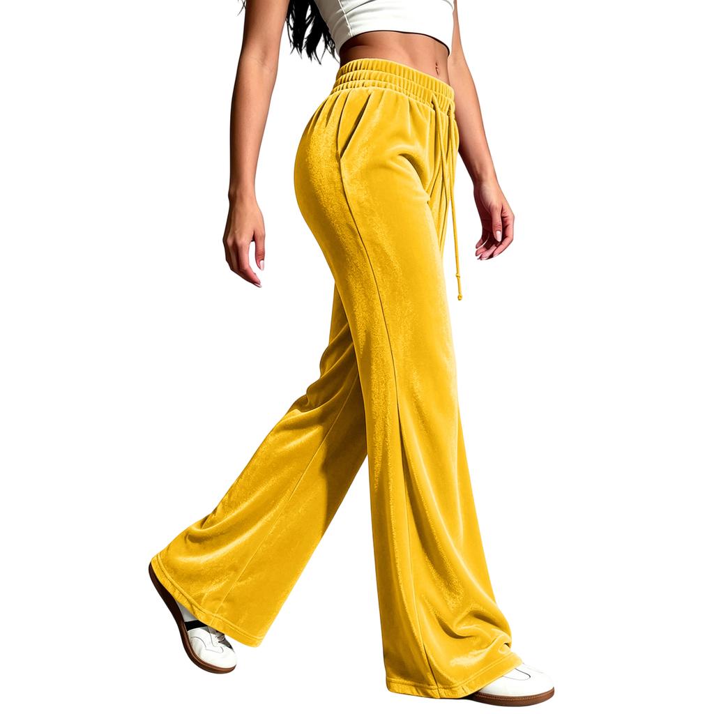 Women's Fashion High Waist Flare Pants, Casual Korean Velvet Trousers