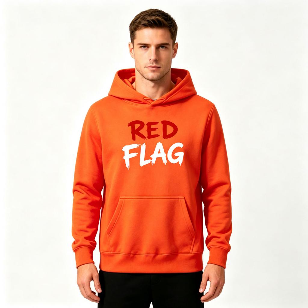 Men's Red Flag Letter Print Casual Pullover Hoodie, Comfortable Long Sleeve Hooded Sweatshirt for Daily Wear