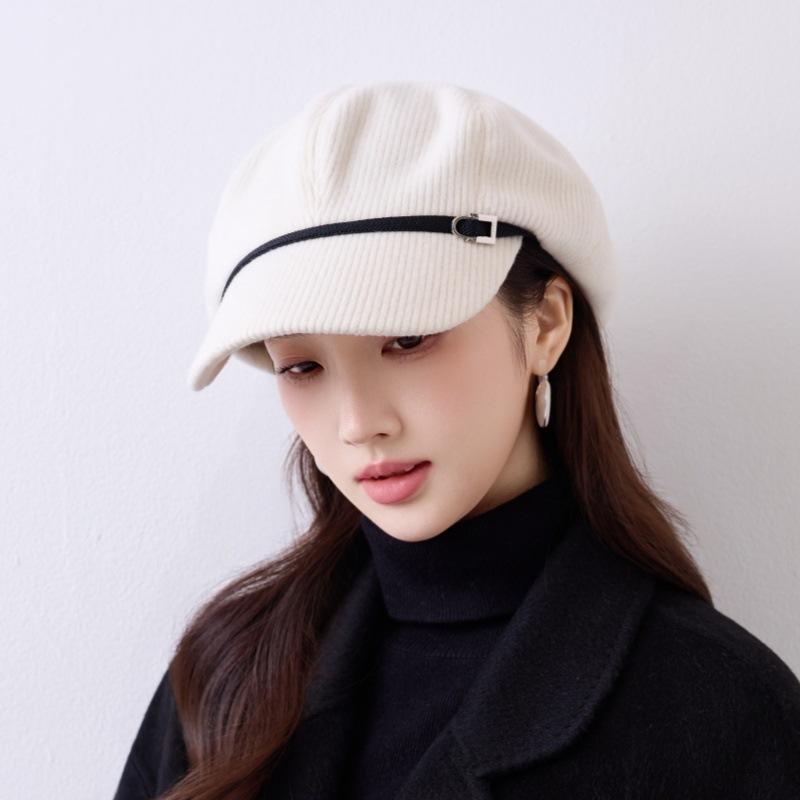 Autumn and Winter New Retro Corduroy Octagonal Hat Women's Versatile Face Cap Fashion Thermal Hat
