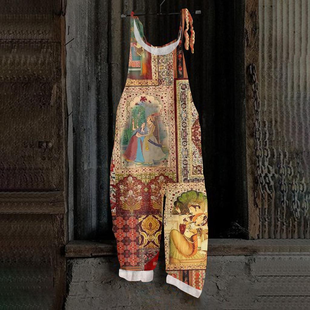 Women's Jumpsuit Floral Vintage Print Casual Loose Retro Cotton Linen Back Pants