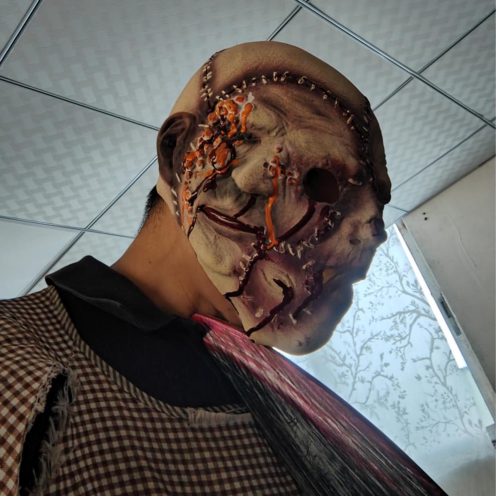 Třístranná maska ducha Halloween Horor Vrah Démon Cosplay Maska Strašidelný dům Žertovné rekvizity Krvácející Stehy Hlava Ducha