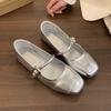 Silver Light Mouth Single Shoes Women's Spring and Autumn Casual Retro Small Leather Shoes Soft Flat Mary Jane Shoes