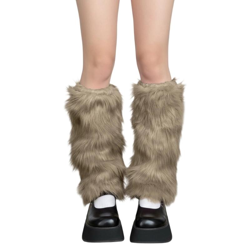 Soft Faux Furs Leg Sleeves Winter Leg Warmers Elastic Thermal Protective Boot Covers Footless Socks For Women Hosiery