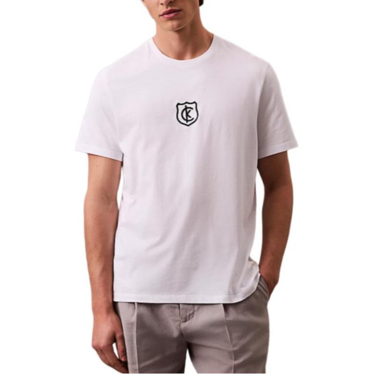

Calvin Klein Comfortable Embroidered Shield Logo Knit Crew Neck Short Sleeve T-Shirt Men Tops White LV04RB828G-YAA XS