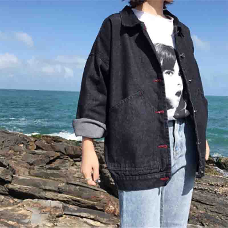 

Женская весенне-осенняя свободная джинсовая куртка в Корейском стиле, универсальная верхняя одежда, модная одежда, повседневное пальто, уличная одежда в стиле панк S