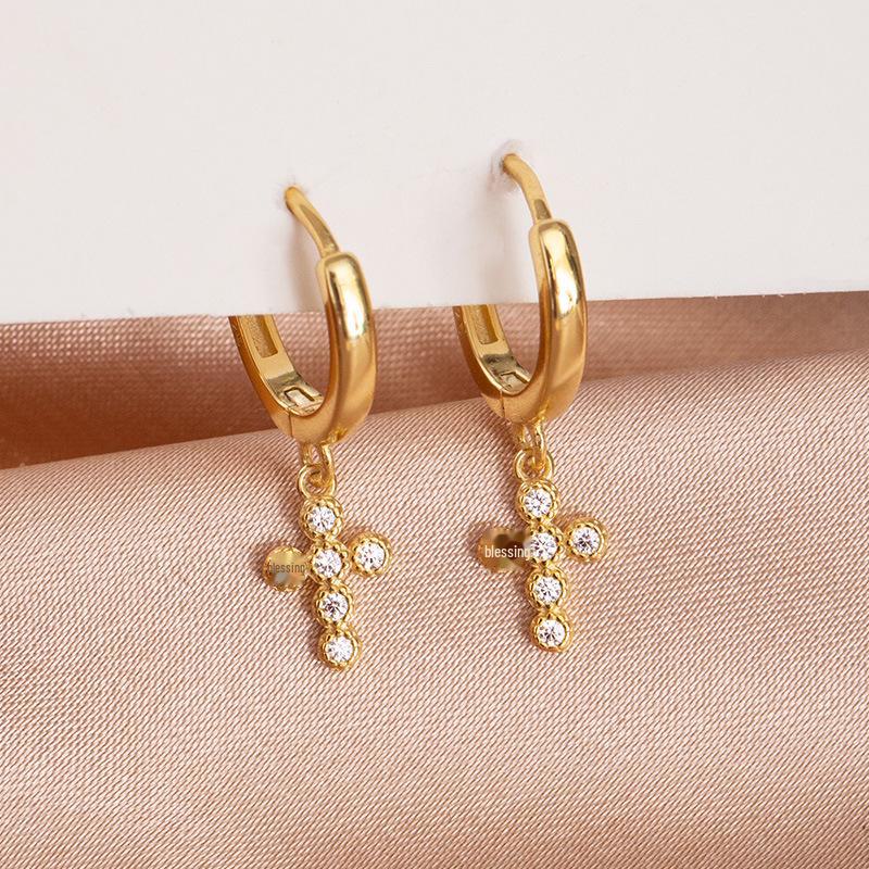 

Серьги-крестики Banyan Tree S925 из серебра с бриллиантами — модный универсальный стиль знаменитостей для женщин ES1713, 925 Silver золотой