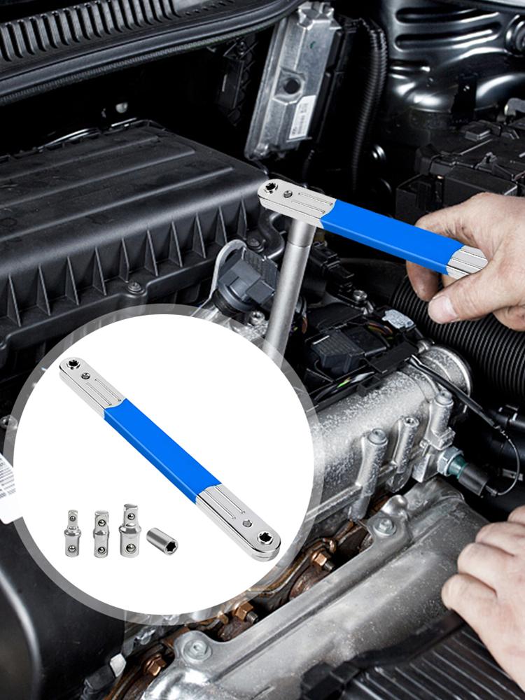 Impact Ready Ratchet Spanner & 1/2 1/4 3/8inch Adapters Offset Ratchet Spanner Tight Reach Extension Wrench Set for Small Place