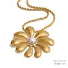 Yhpup Trending Stainless Steel Big Flower Smooth Necklace Bracelet Earrings Ring PVD Plated Attractive Jewelry Set for Women