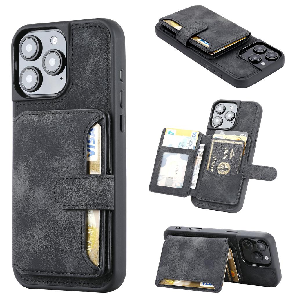 For iPhone 16 Pro Max Case Wallet Card Slot TPU+PU Leather Back Phone Cover