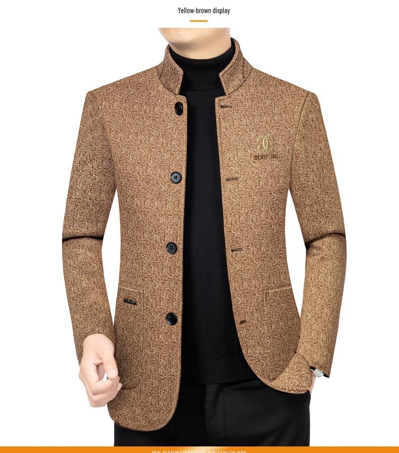 Men's Spring 2024 Wool Stand Collar Jacket - Fashionable Casual Business Coat