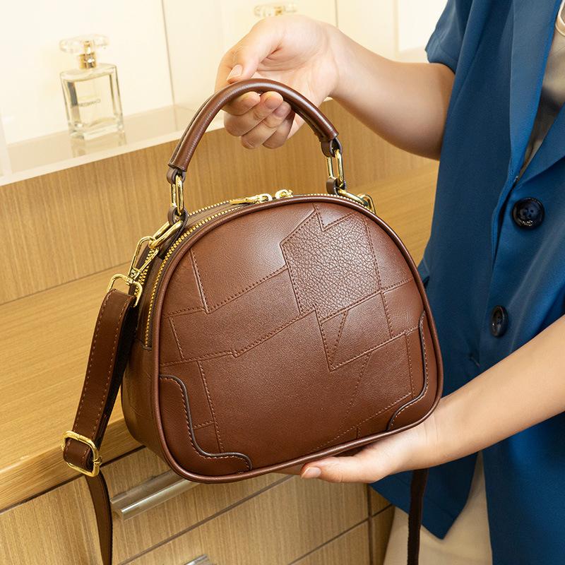 Popular Light Luxury Small Round Bag 2026 New Model Shoulder Bag, Stylish Small Bag with Leather Accents, Genuine Leather Women's Crossbody Bag