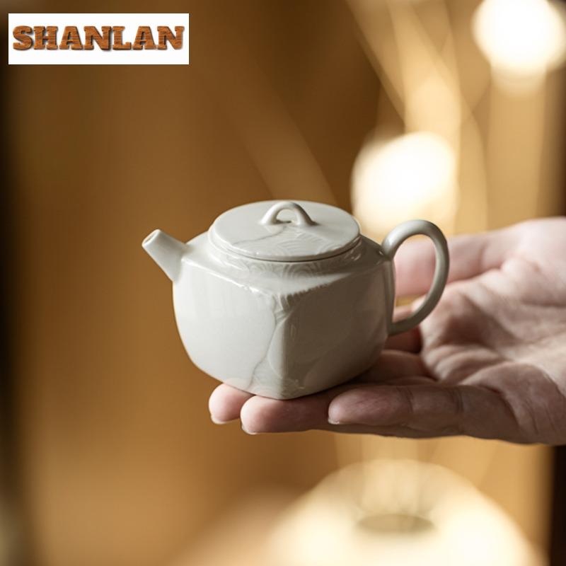 90 ml quadratische Teekanne mit Pflanzenasche-Glasur, traditionelle Teekanne mit Siebeinsatz, Teekessel zum Ziehenlassen mit Filter, Zubehör für die Teezeremonie