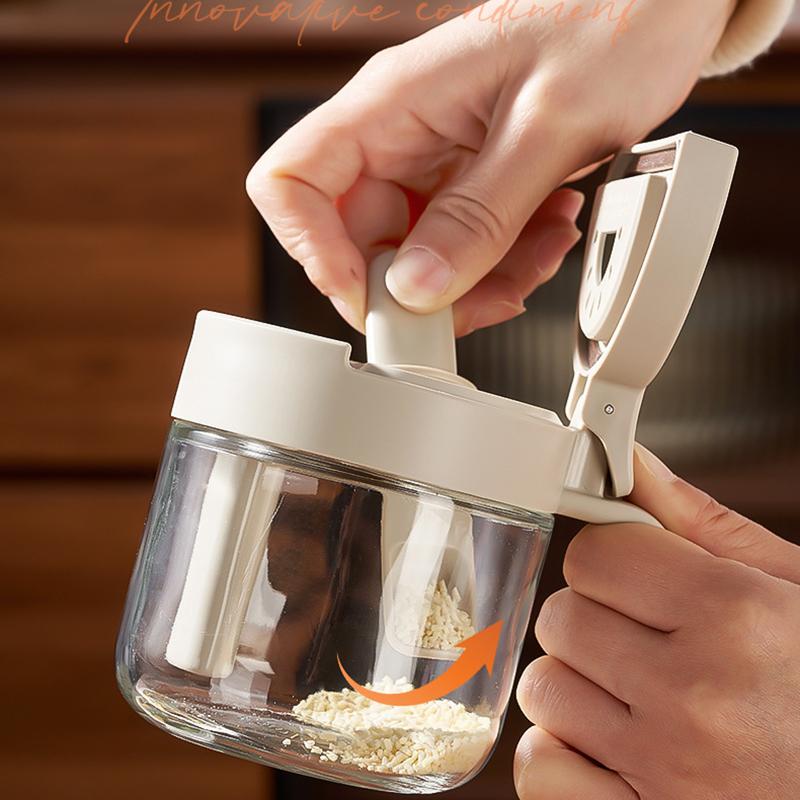 Seasoning Containers Airtight Glass Organizer With Spoon Condiment Containers With Lid For Kitchen Countertop Pantry Cabinet