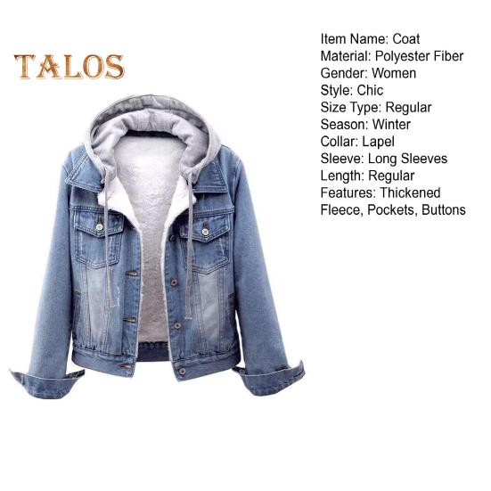 Women Jacket Thick Fleece Lined Solid Color with Pockets Lapel Single-breasted Long Sleeves Warm Loose Denim Jacket Daily Outdoor Coat