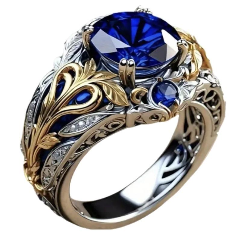 Luxury 2026 New Electroplated Two-color Flower Ring, European and American Retro Prosperous Women's Sapphire Diamond Ring