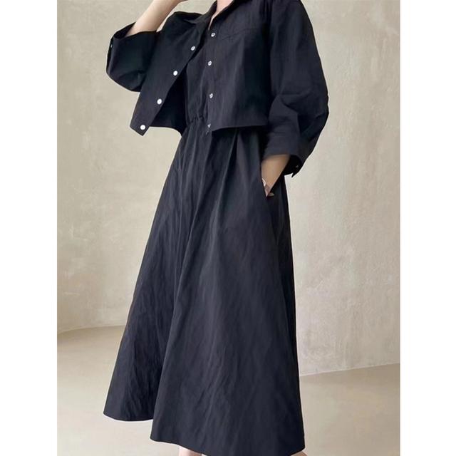 Summer 2 Pieces Women's Dress Suits Turn-down Short Jacket and Solid Casual Tank Dress Sets Outfits Spring